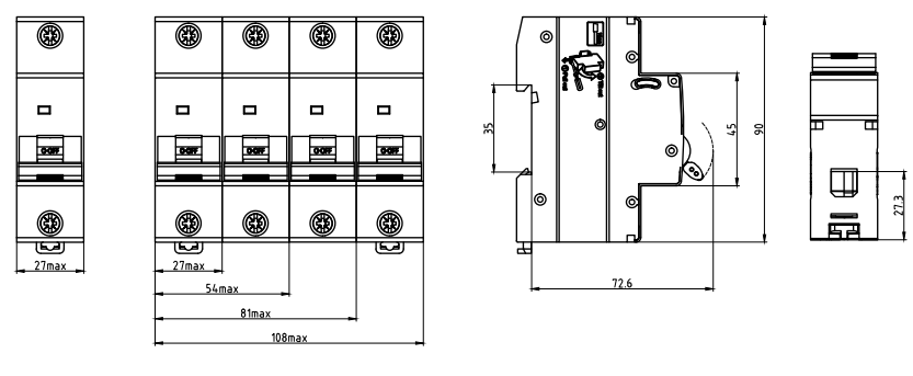 ETEK MCB EKM2-125H-размер